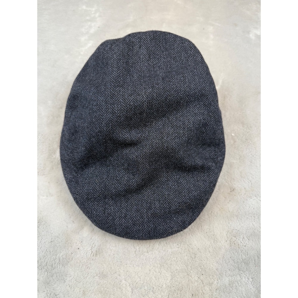 Barbour Barlow Flat Cap‎ Mens XL Navy Blue Herringbone Wool Blend MHA0483NY15